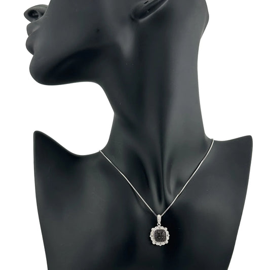 Beautiful Black and White Diamond Cluster Pendant with 20" Sterling Chain - A+ Stuff