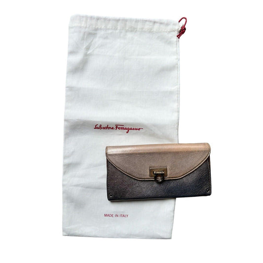 Salvatore Ferragamo Gold Metallic Tri-Color Long Wallet with Dust Bag - A+ Stuff