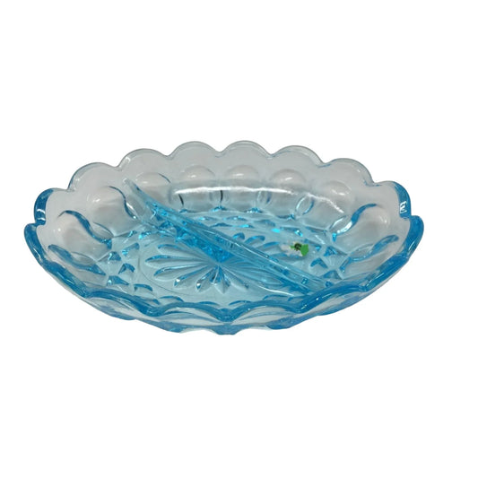 Vintage Blue Glass 2 Section Divided Relish Dish 7x5'' - A+ Stuff
