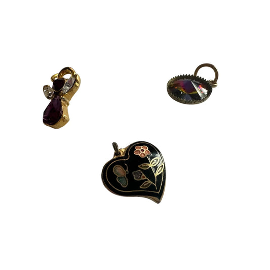 3 Vintage Pendants/Charms with Necklace (Heart, Angel and Circle Pendant) - A+ Stuff - necklaces - A+ Stuff