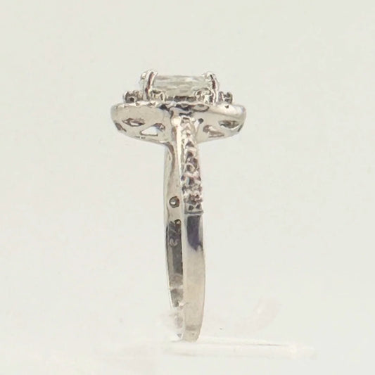 Lovely Floating Halo Oval Aquamarine Gemstone Ring with Diamond Accent - Sterling .925 - A+ Stuff
