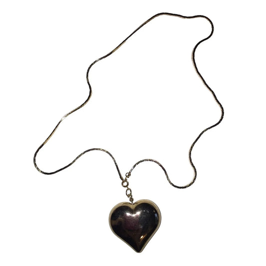 Womens Vintage 3D Chunky Heart Charm Rope Necklace - A+ Stuff