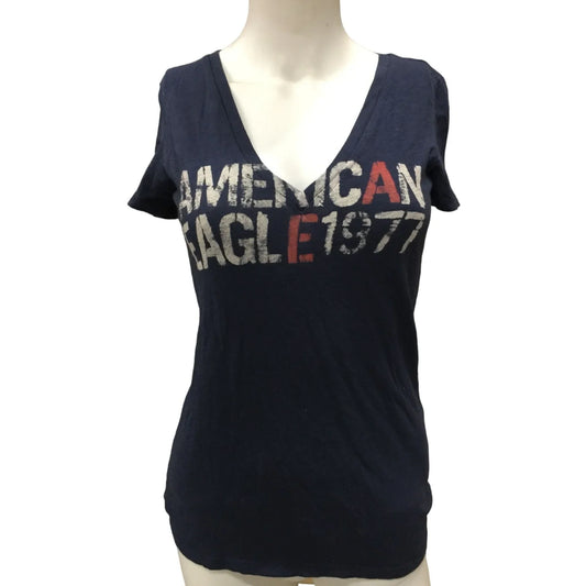 American Eagle Outfitters Women's Navy Blue V Neck Shirt Size Small - A+ Stuff