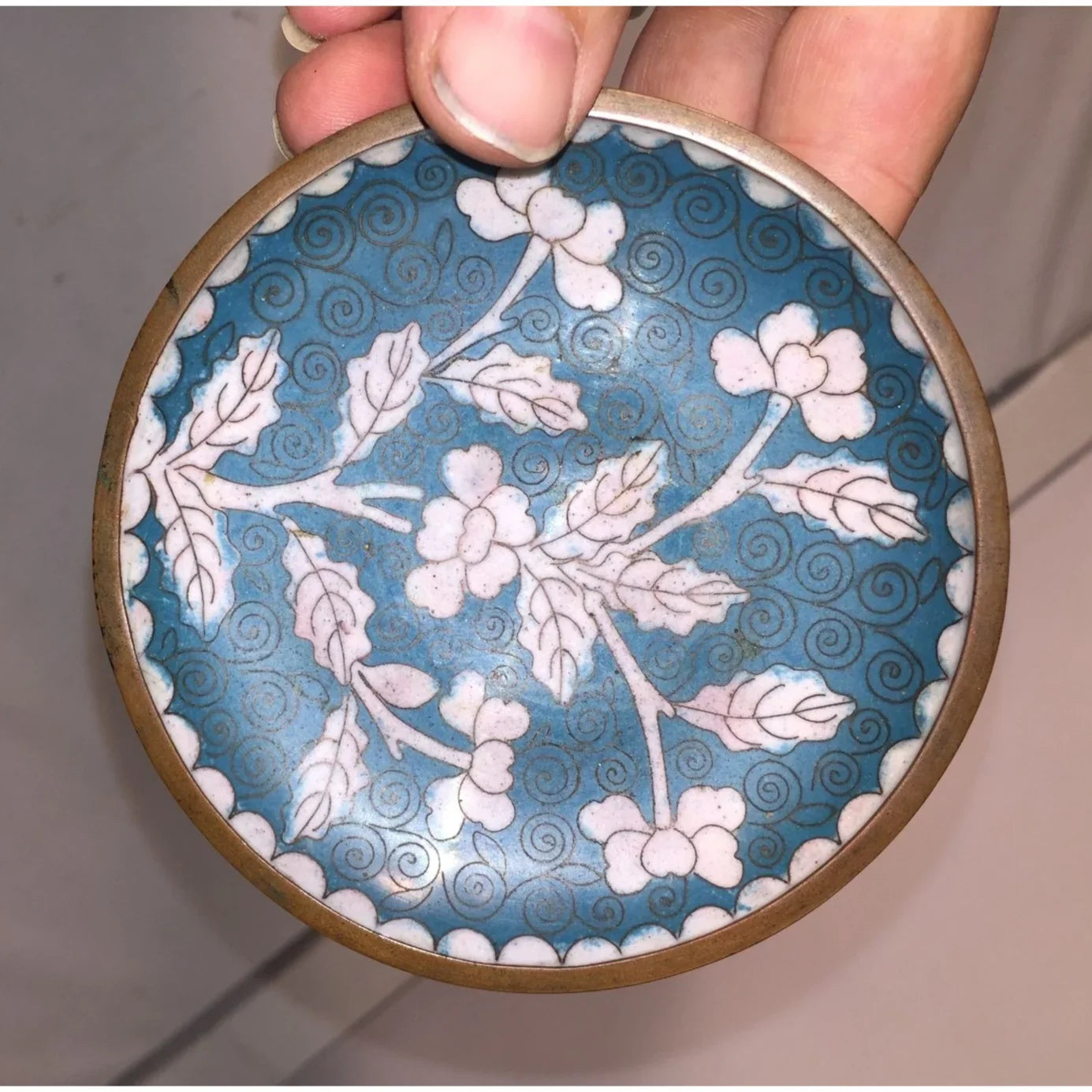 Small Vintage Chinese Blue/White Plate with Flower Pattern - about 4" - A+ Stuff