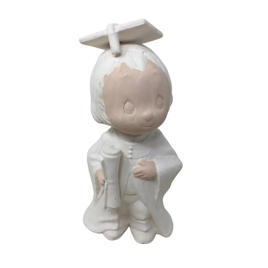 Partially Painted Ceramic Student Graduate Wearing Cap and Gown, Holding Diploma- Ceramic Figure About 7.25 inches tall -- A+ Stuff Graduation Gift