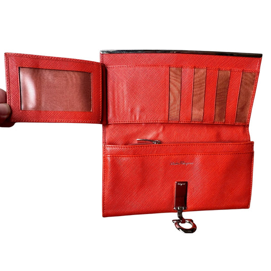 Salvatore Ferragamo Pamplona Pebble Red Leather Long Wallet