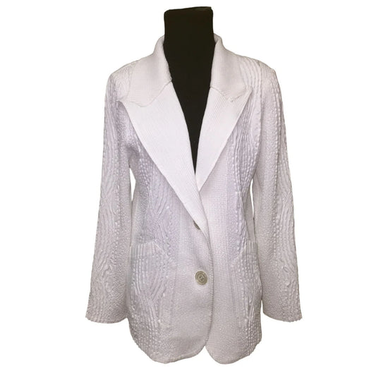 Womens Flair White Collared Button Up Long Sleeved Blazer Size Medium - A+ Stuff