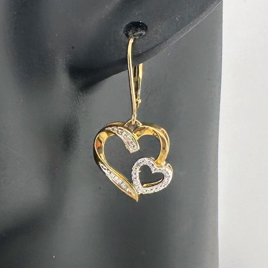 Share the Love! - 14kt Gold Plated Double Heart Earrings with Diamond Accents