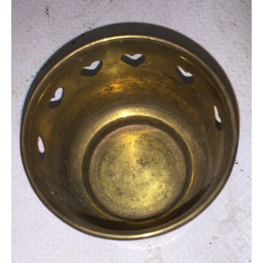 Vintage Small Brass Tea Light Votive Candle Holder With Heart Cutouts - A+ Stuff