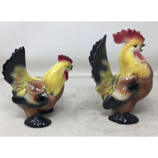 Two Vintage Colorful Ceramic Rooster/Hen Figurines - A+ Stuff