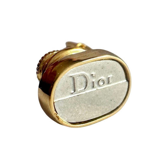 Dior Men's Two Tone Tie Pin - Textured Oval with Logo