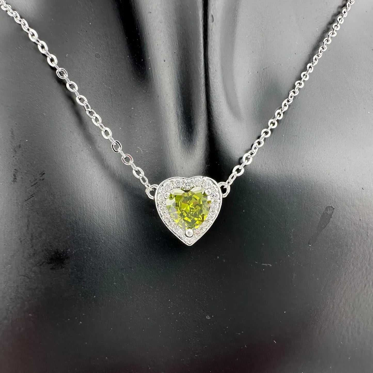 Beautiful Green Peridot Heart Necklace 18" Chain - A+ Stuff