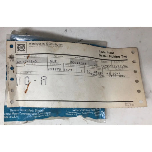 GM General Motors Part #411846 NUTS New old Stock gm, general motors A+ Stuff