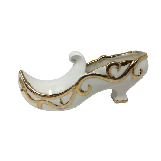 Vintage White Porcelain Shoe with Heel Trimmed in Gold with Curled point - A+ Stuff