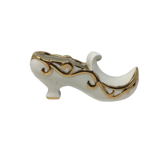 Vintage White Porcelain Shoe with Heel Trimmed in Gold with Curled point - A+ Stuff