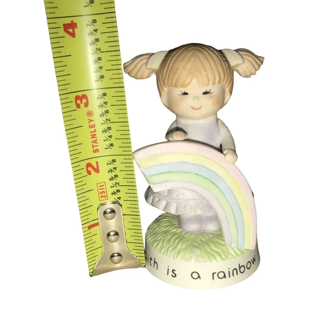 Faith is a Rainbow Little Girl Figurine- Holding a Rainbow, Wearing Pigtails - A+ Stuff