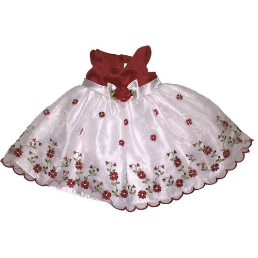 Youngland Baby White/red Dress with Flowers Size 6/9 Months - A+ Stuff