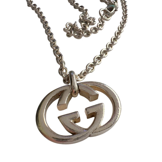 GUCCI Interlocking GG Logo Necklace (18") Sterling Silver