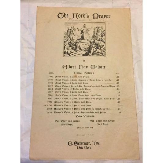 THE LORD'S PRAYER by Albert Hay Malotte Vintage Sheet Music - A+ Stuff