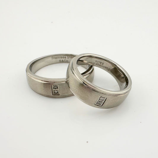 His and Hers Stainless Steel Diamond Wedding Band Set (Size 5 & Size 10)