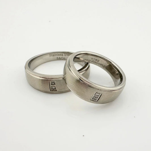 His and Hers Stainless Steel Diamond Wedding Band Set (Size 5 & Size 10) - A+ Stuff