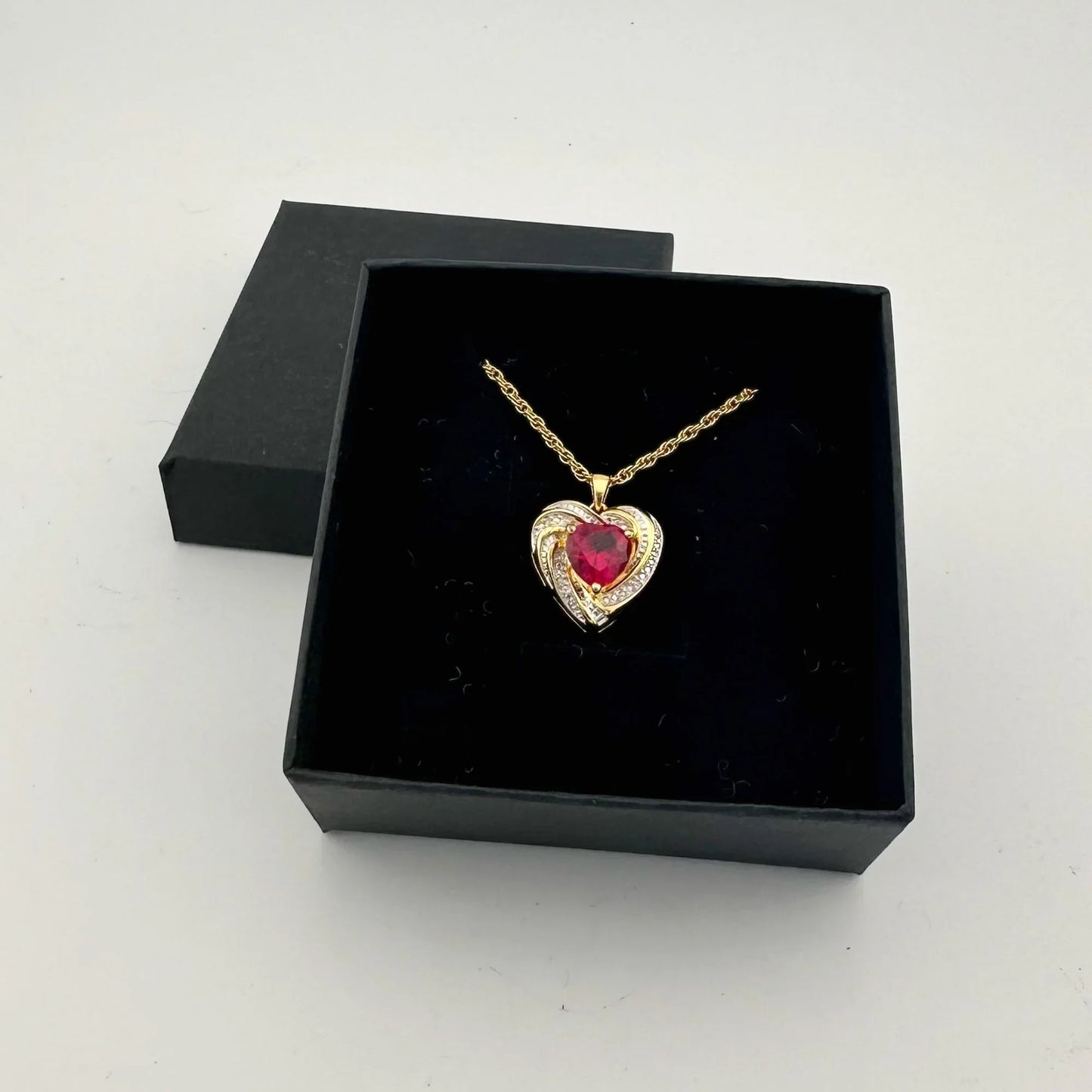 Elegant and Eye Catching Ruby Heart with Round and Baguette White Sapphires Surrounding - BEAUTIFUL! - A+ Stuff