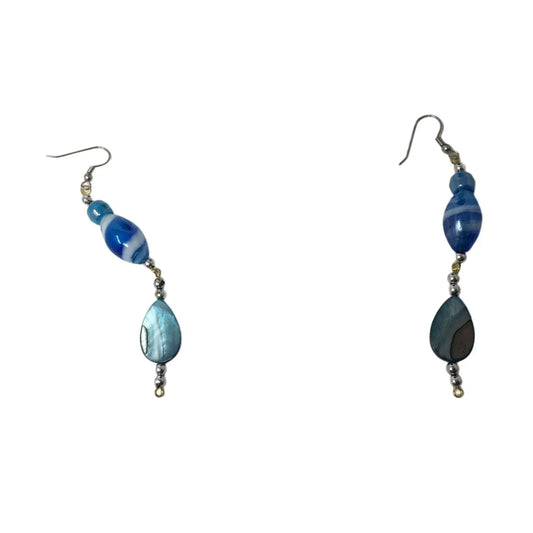Womens Blue Beaded Necklace with Matching Dangly Earrings - A+ Stuff