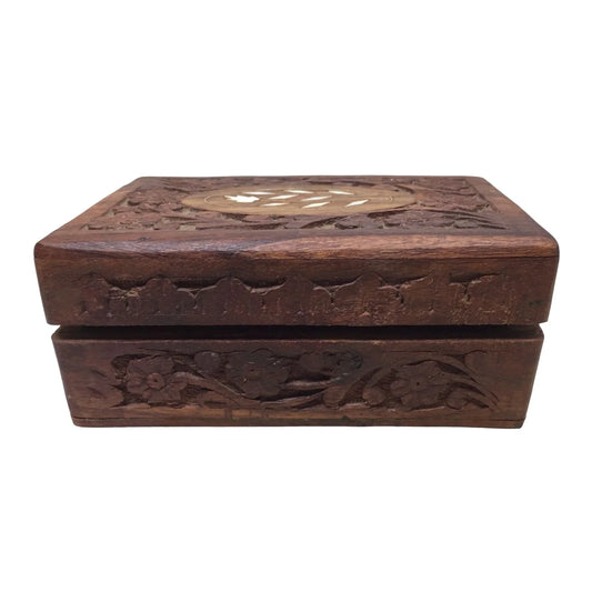Hand Carved Brown Wooden Trinket Box/Jewelry Box - A+ Stuff