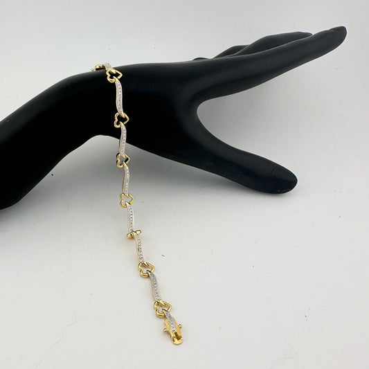 Beautiful Heart and Diamond Ribbon Bracelet - 14kt Gold overlay Sterling Silver - Spread Some Love!