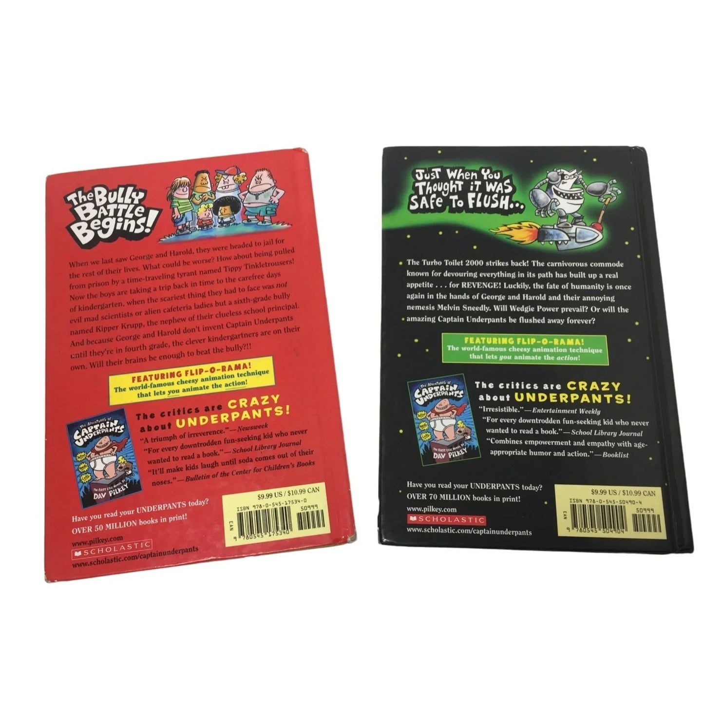 Pair of Captain Underpants Hardcover books by Dav Pilkey - A+ Stuff