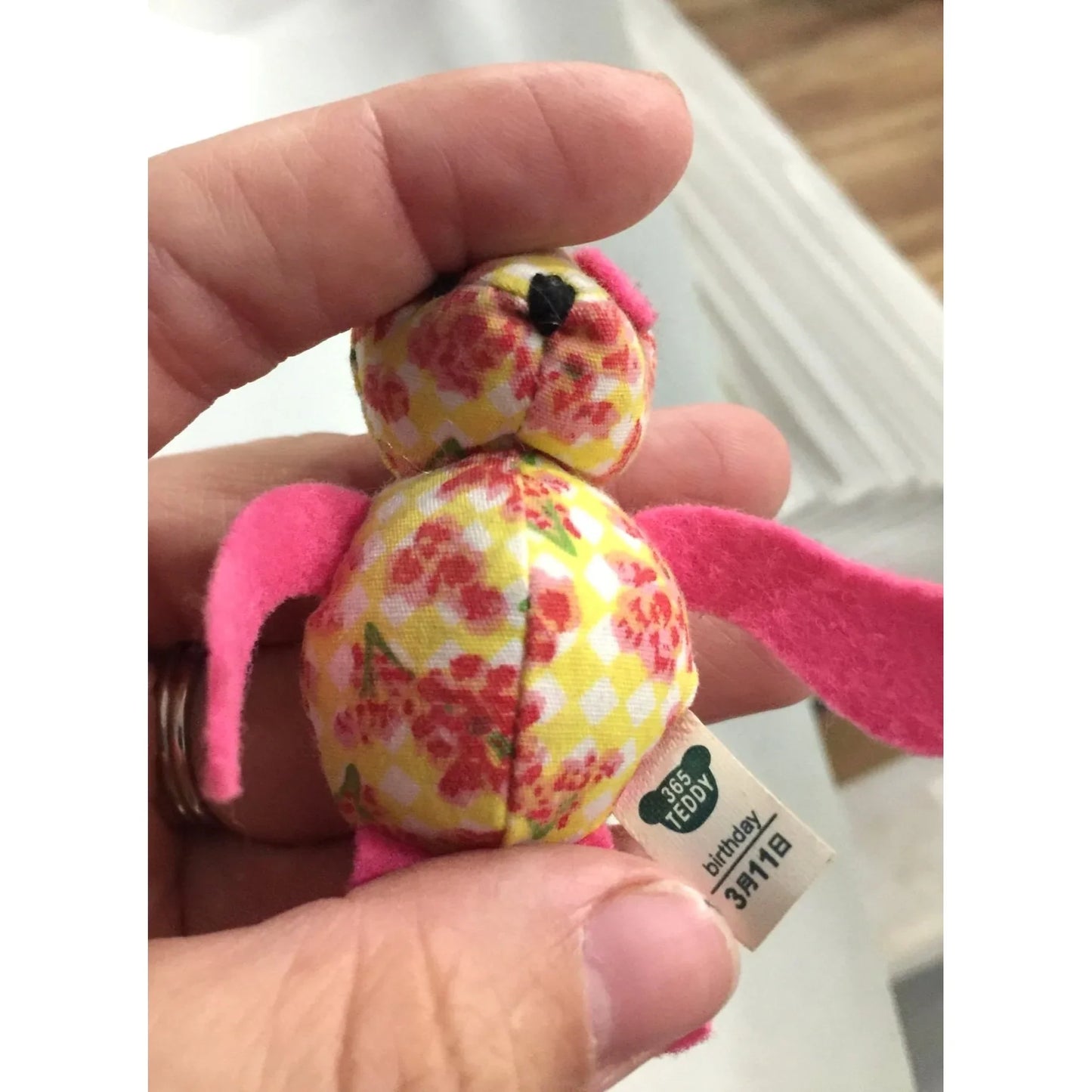 Cute and Fun Yellow and Pink Floral Bear Ornament - 365 Teddy Birthday Hanging Plush - A+ Stuff