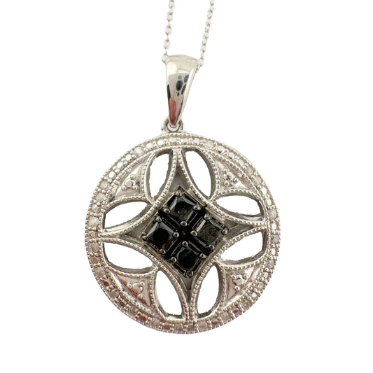 Elegant 1/2 Ct Black and White Diamond Sheath Pendant in Sterling Silver with Chain