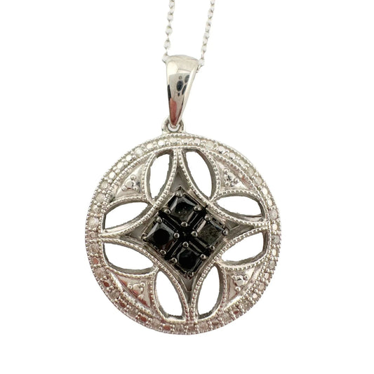 Elegant 1/2 Ct Black and White Diamond Sheath Pendant in Sterling Silver with Chain - A+ Stuff