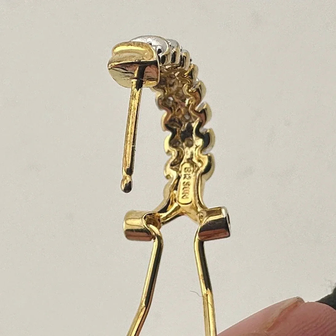 Diamond Stripe Hoop Earrings - Easy Close Back -- 14 kt Gold Overlaying Brass - A+ Stuff