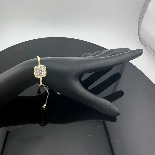 14kt Gold Plated Bolo Bracelet with 4.5 Carat White Topaz Gemstones - A+ Stuff
