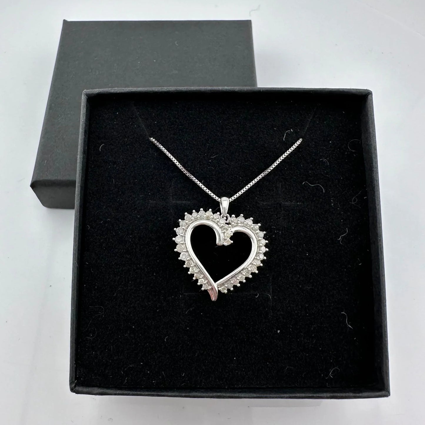 Beautiful 1/2 ct Diamond Open Heart Necklace - Sterling Silver - A+ Stuff