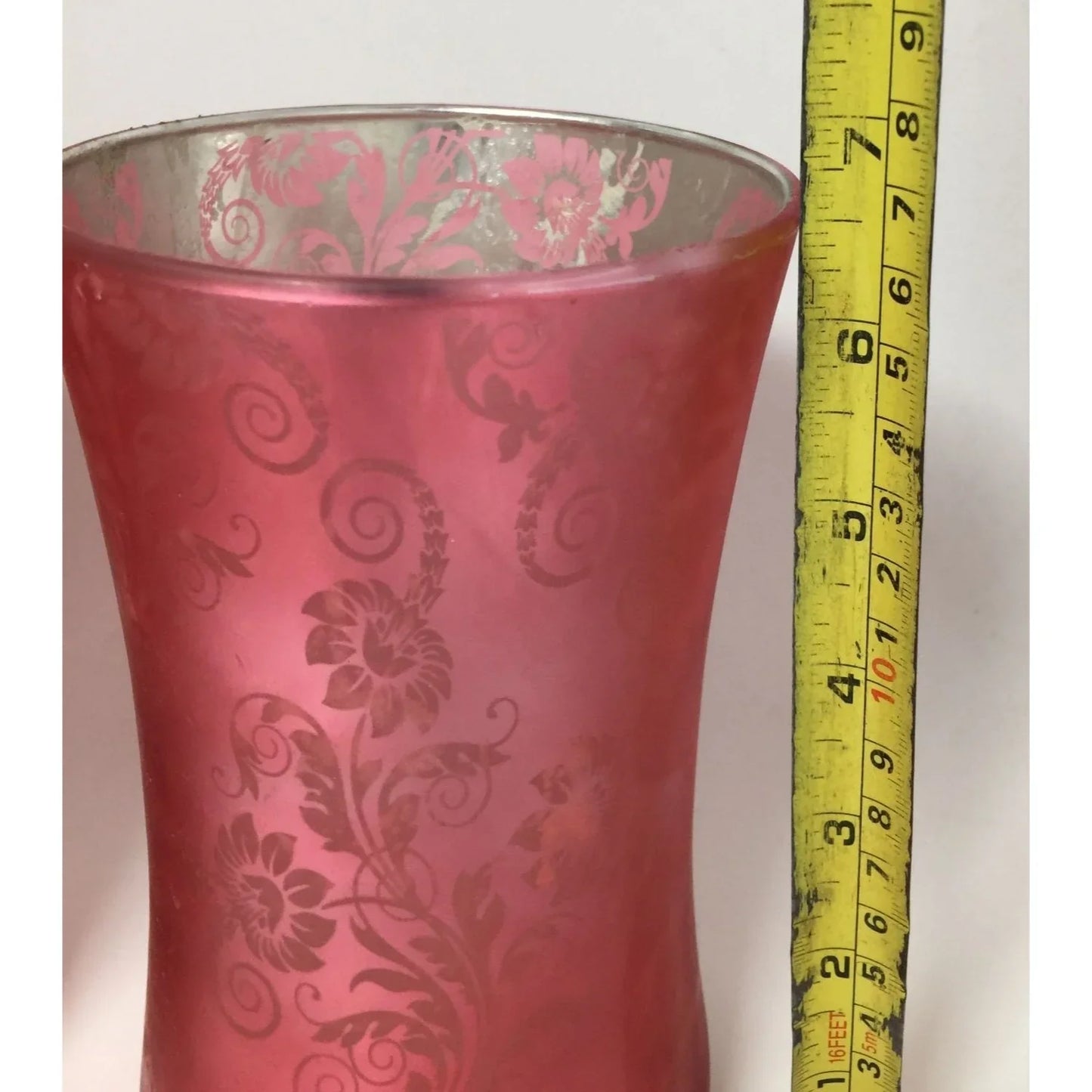 Pair of Red & Patterned Woodwick Candle Holders - each about 7" tall - A+ Stuff