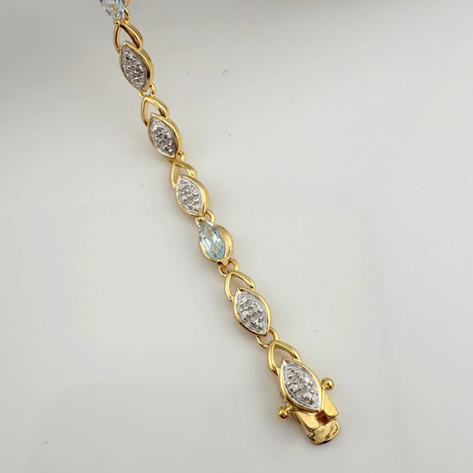 Blue Topaz Bracelet with Pretty Diamond Accents 14kt Gold Overlay Sterling Silver - A+ Stuff
