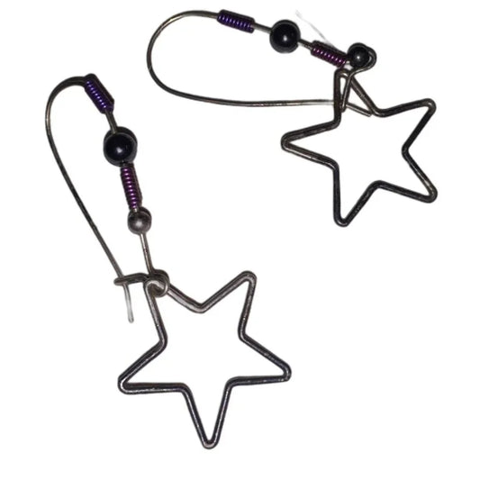Vintage Womens/Girls Silver and Purple Dangly Star Earrings - A+ Stuff