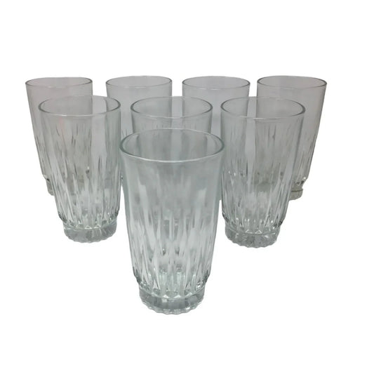 Set of 8 Clear Glass Drinking Glasses- Each glass is about 6 by 3 inches - A+ Stuff