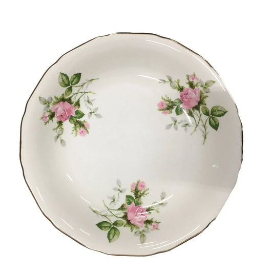 Vintage Canonsburg Hallmark Of Quality Bowl With Ruffled Gold Border & Pink Roses - A+ Stuff