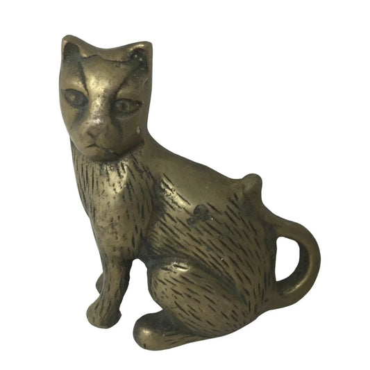 Small Vintage Brass Cat Paperweight Figurine- Korea & Taiwan A+ Stuff A+ Stuff