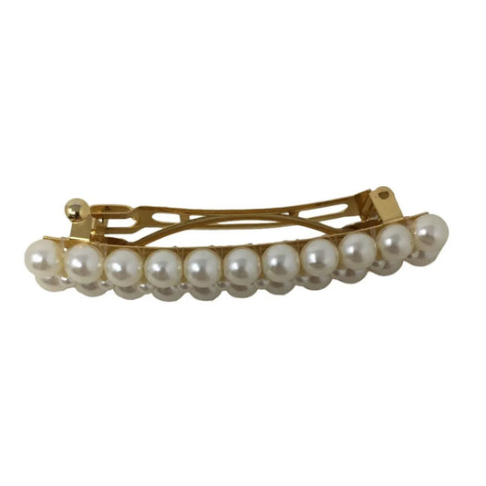 Women's/Girl's Pearly Hair Barrette Clip Accessory - White and Gold A+ Stuff A+ Stuff