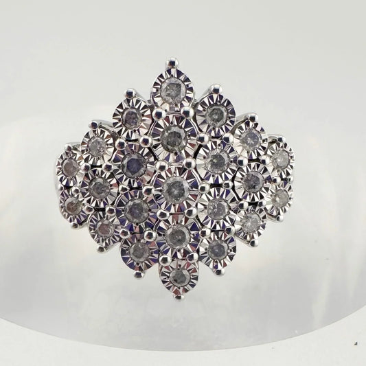 Beautiful 1/2 Carat Natural Diamond Cluster Ring in Sterling Silver - Diamonds Galore! - A+ Stuff