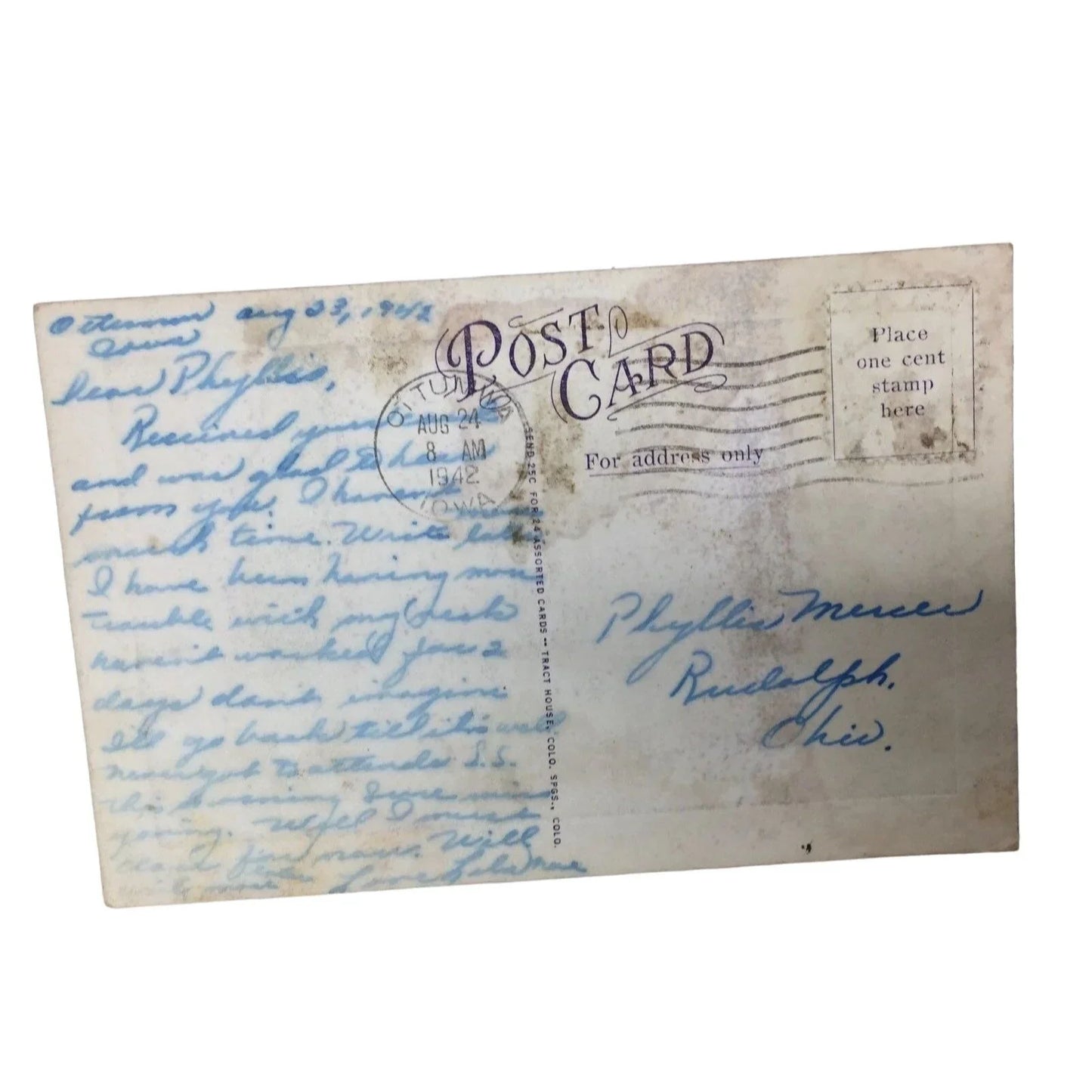 Vintage Aug. 24, 1942 Post Card "The law of his God is in his heart; none of his steps shall slide" A+ Stuff A+ Stuff