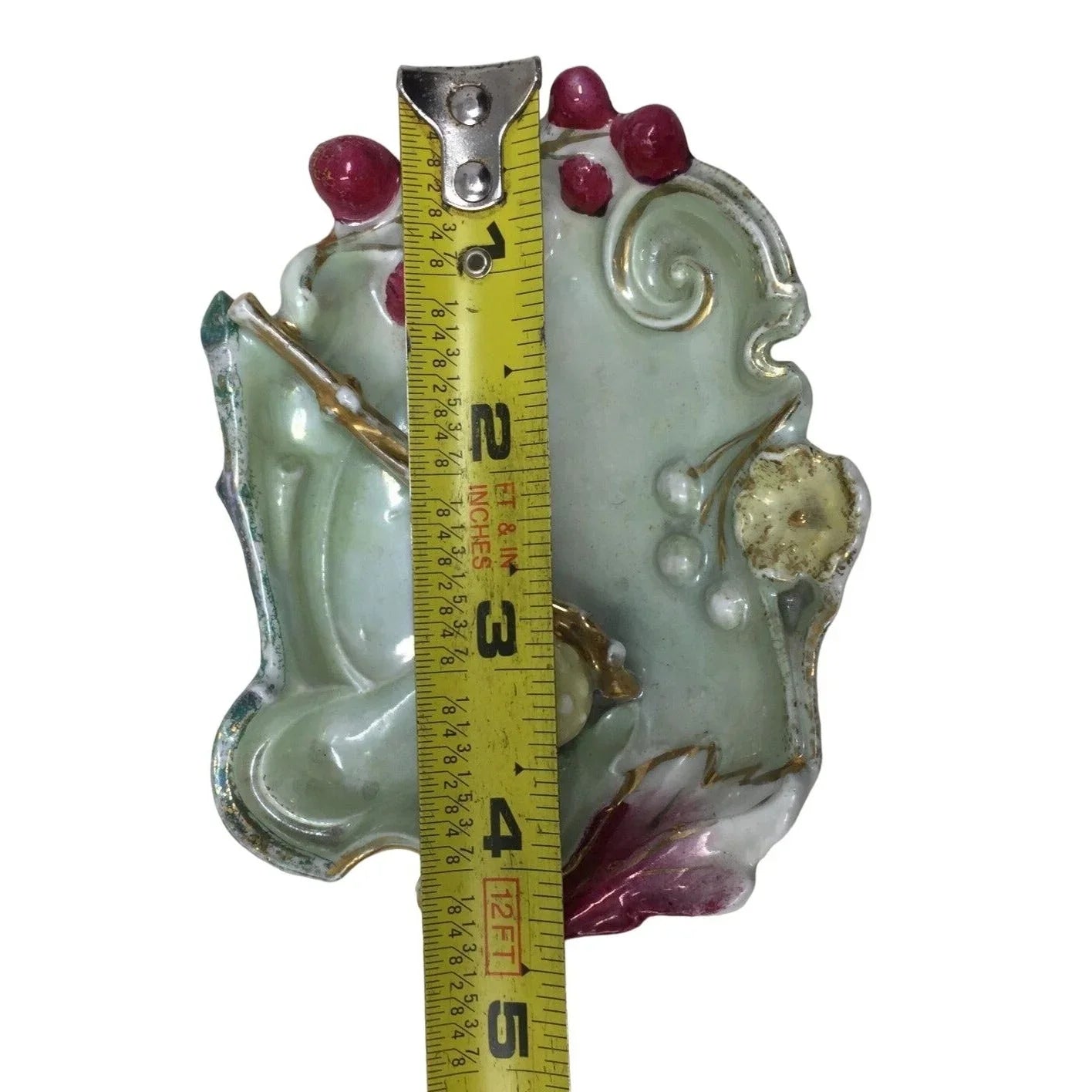 Small Vintage Ceramic Green and Gold Rimmed Accent Plate/Dish A+ Stuff A+ Stuff