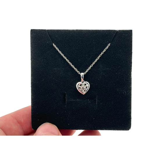 Beautifully Simple Heart Shaped Diamond Necklace - Sterling Silver Setting & Chain - - A+ Stuff
