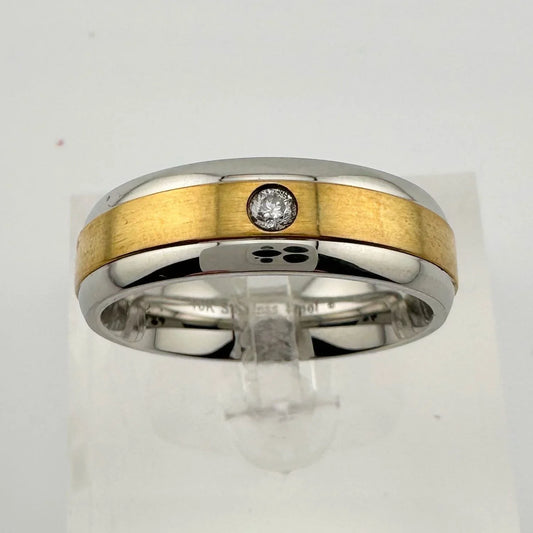 10 kt Gold & Stainless Steel Single Diamond Wedding Band Size 12 - A+ Stuff