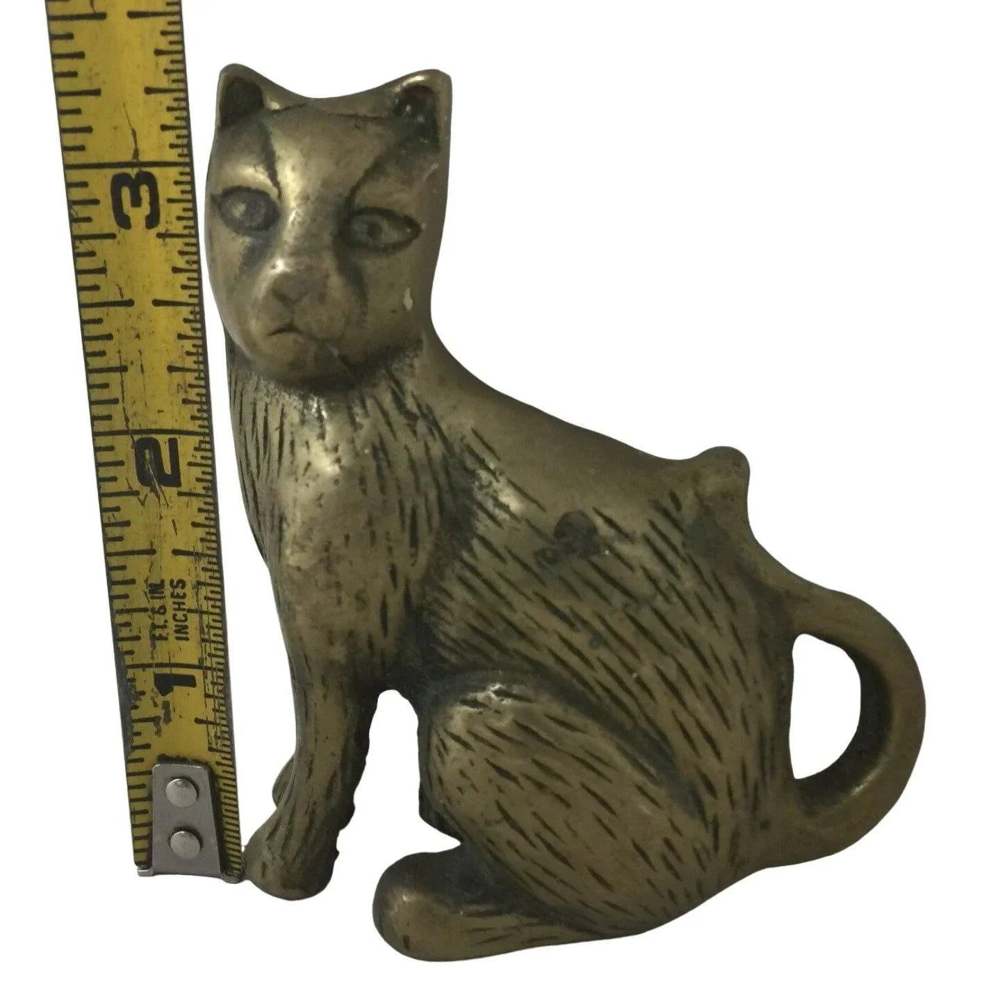 Small Vintage Brass Cat Paperweight Figurine- Korea & Taiwan A+ Stuff A+ Stuff
