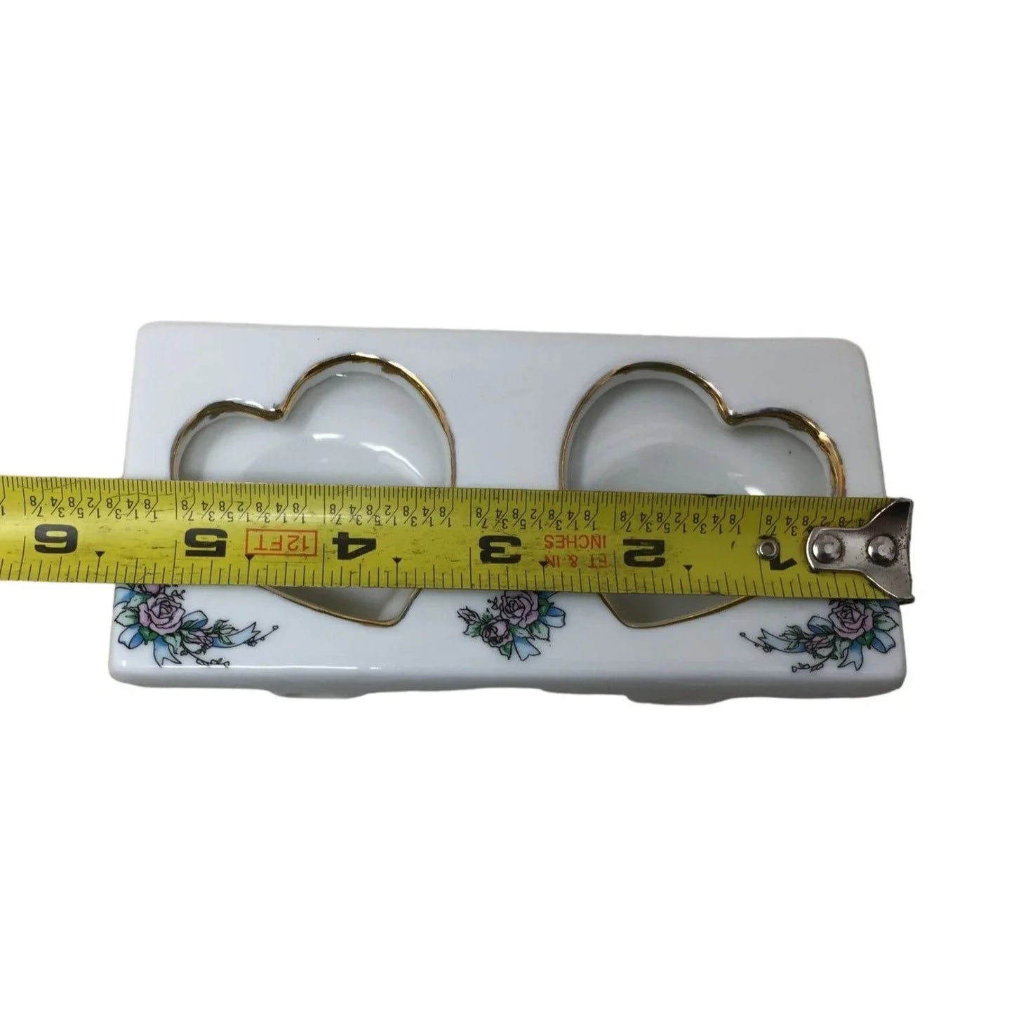 Ceramic Heart Trinket Dish/Jewelry Holder with Two Hearts/Flower print A+ Stuff A+ Stuff